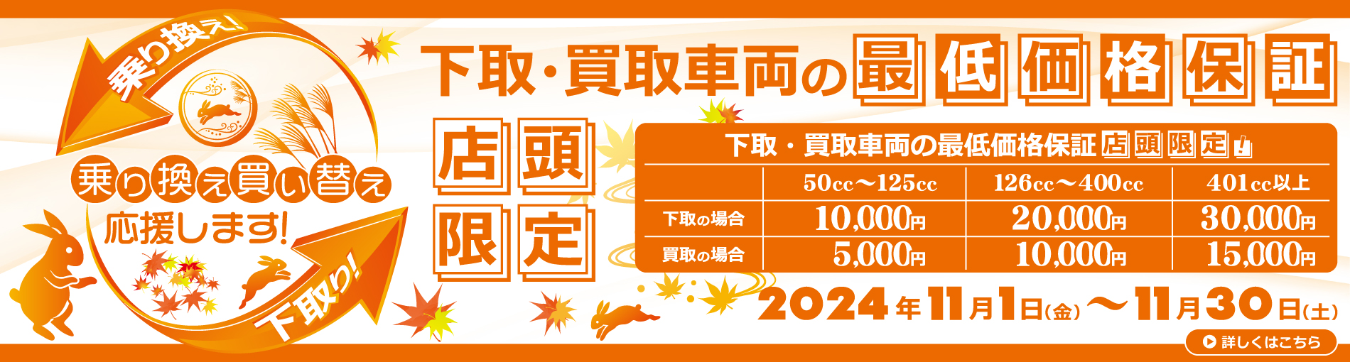 店頭持込限定 買取・下取り車両の最低価格保証！